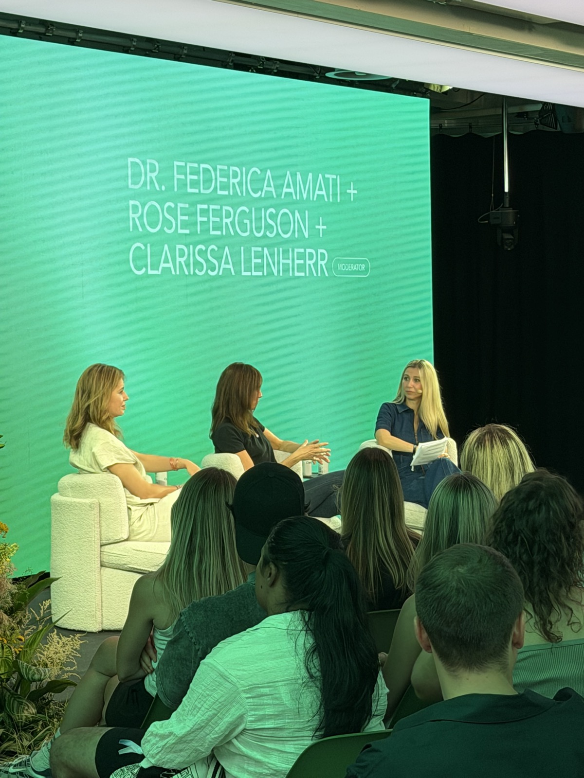 Dr Federica Amati and Rose Ferguson in conversation with Clarissa Lenherr during the gut-health panel at Healf's HX26 conference, London, June 2026
