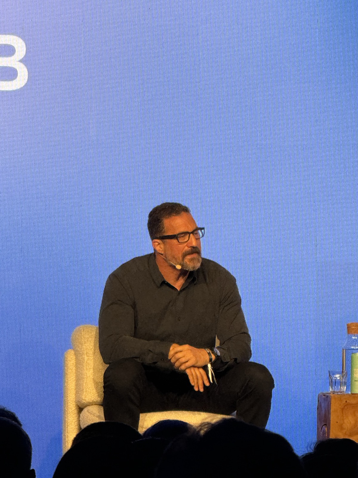 Andrew Huberman speaking during the on-stage conversation at Healf's HX26 conference, London, June 2026