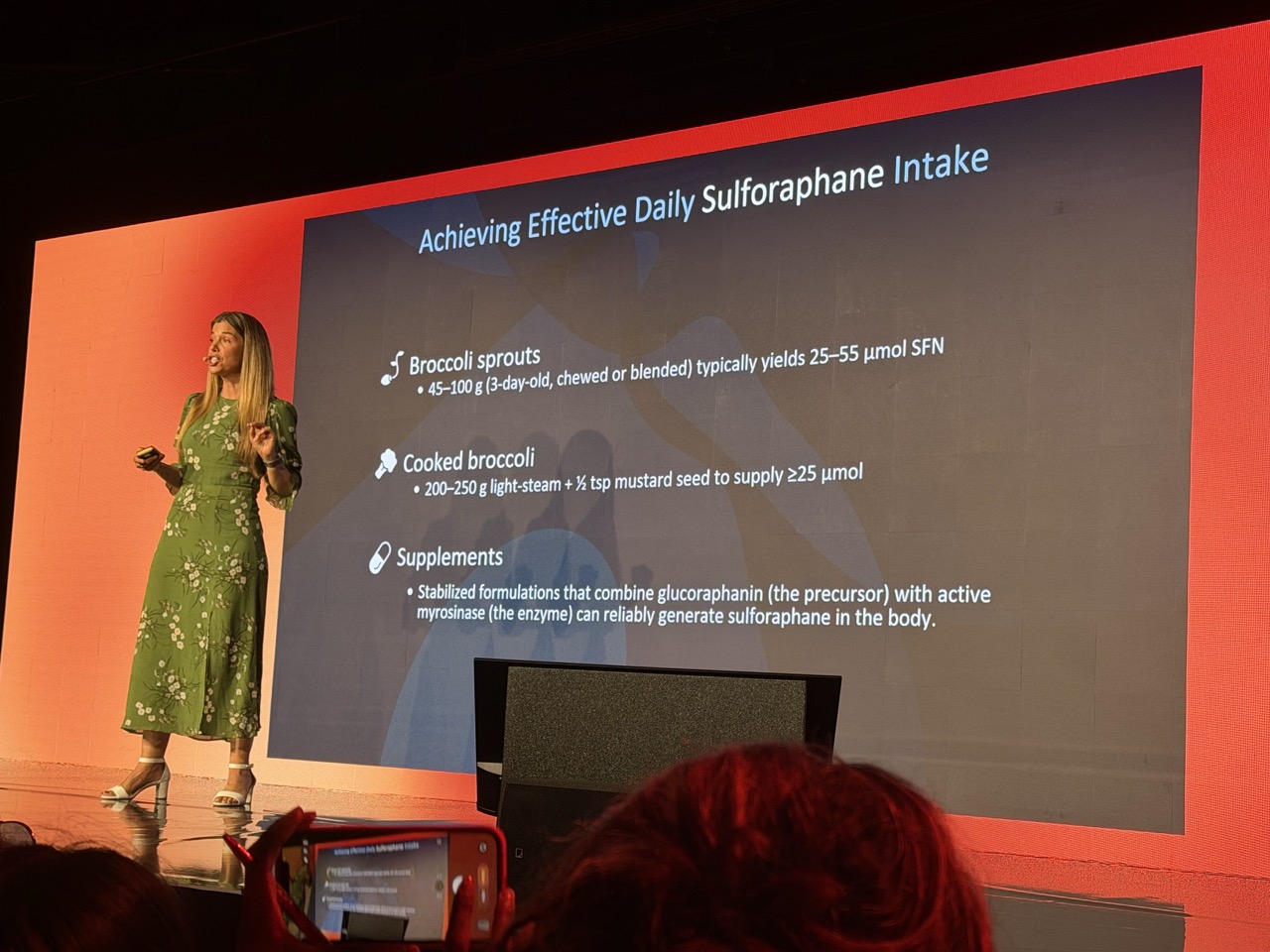Dr Rhonda Patrick speaking on sulforaphane and NRF2 at Healf HX26, London, June 2026